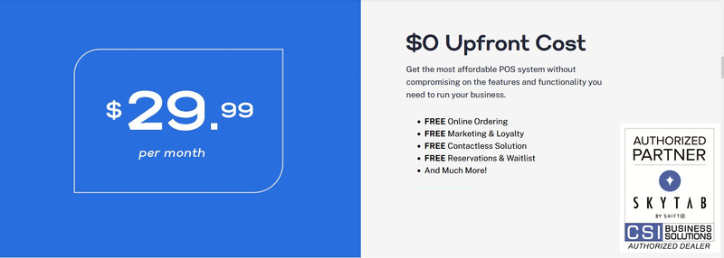 SKYTAB POS BY SHIFT4- QSR- w/DUAL PRICING MERCHANT A/C–ZERO I/C- 1000/FREE MENUS gallery