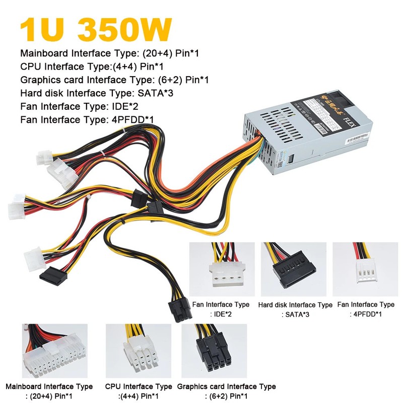 JULONGFENGBAO New ATX 350W PSU For NAS POS Cash Register Machine 180-264V 24Pin gallery
