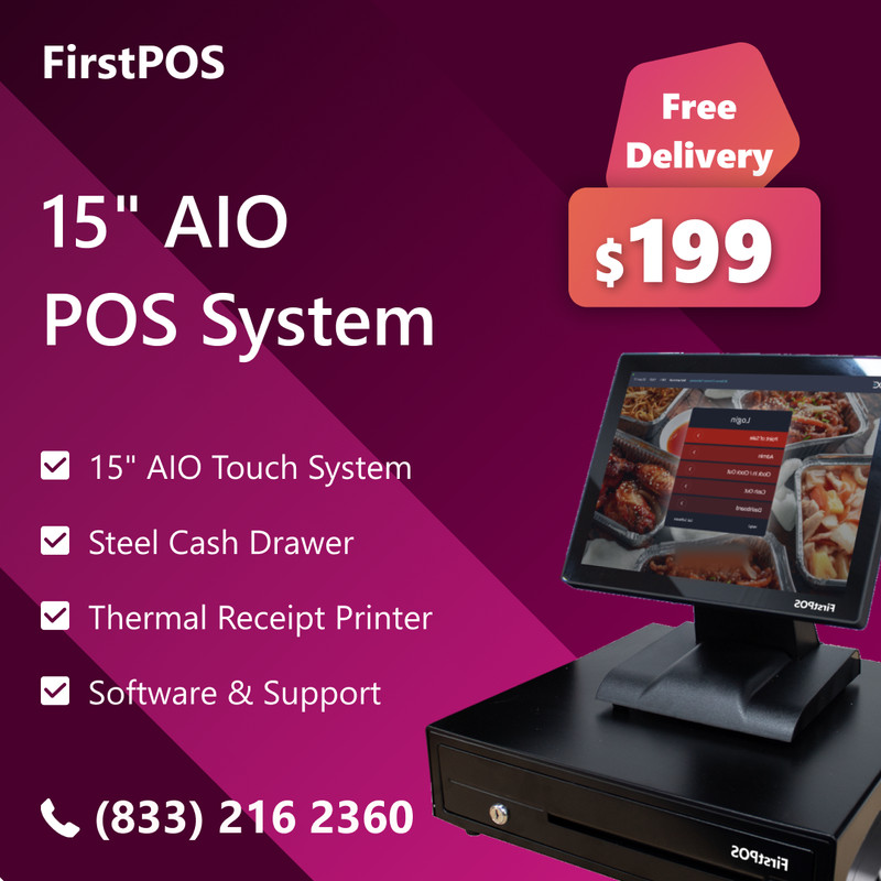 FirstPOS 15in Touch Screen POS Cash Register Till System