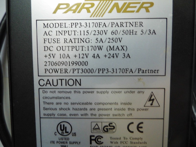 Partner POS Power Supply PP3-3170FA / PT3000 12-Pin W Power cord gallery