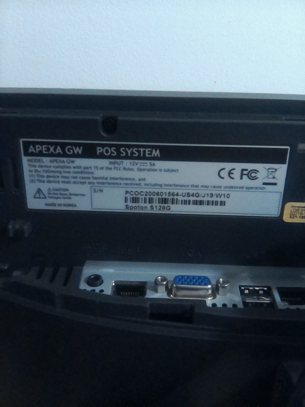 SpotOn Apexa GW 15" Point Of Sale System Terminal with Power Supply No HDD gallery