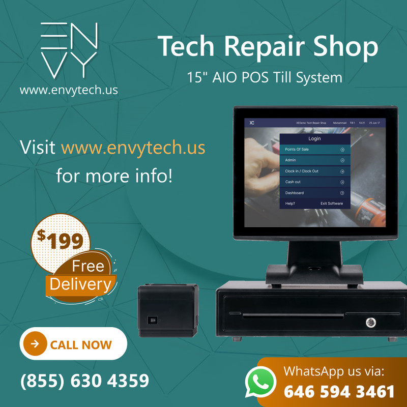 15″ Touchscreen POS Cash Register Till System For Tech Repair Shops