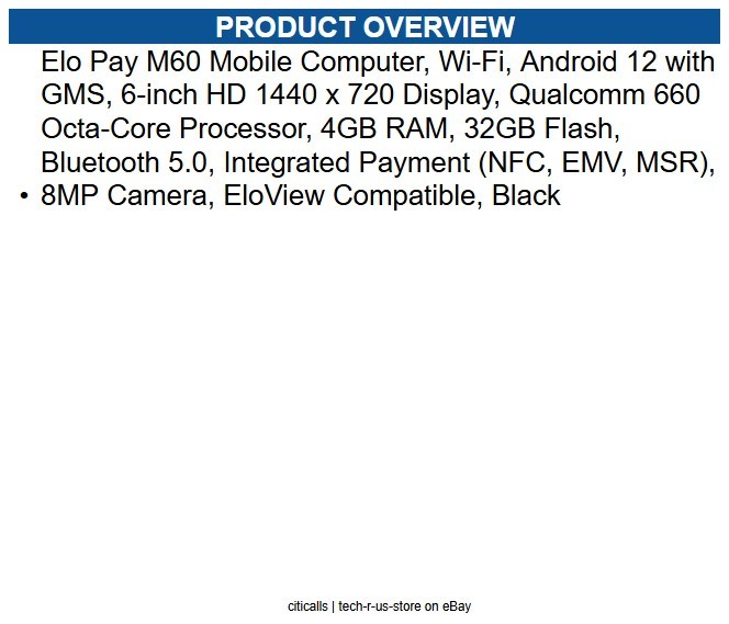 Elo E282708 Pay M60 Handheld Terminal Qualcomm 4 GB RAM - 32 GB Flash - 6" HD gallery