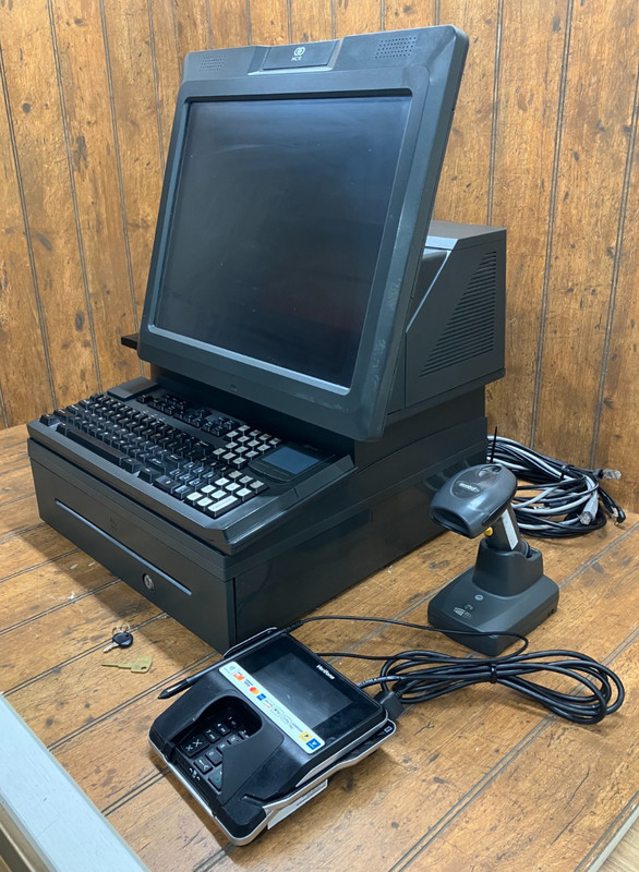 NCR Real POS 7616 w/ Monitor Keyboard Printer Scanner Card Reader Cash Drawer