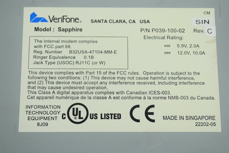 Verifone Sapphire II POS Terminal with Power Supply P039-100-02 gallery