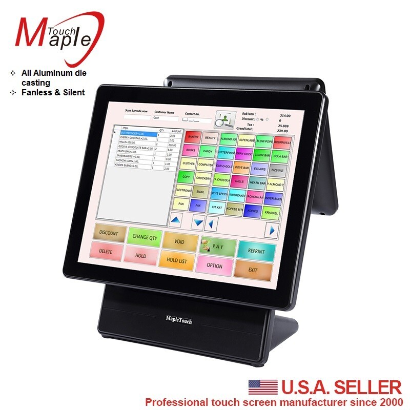15" POS touch computer all in one with 10.1" second display