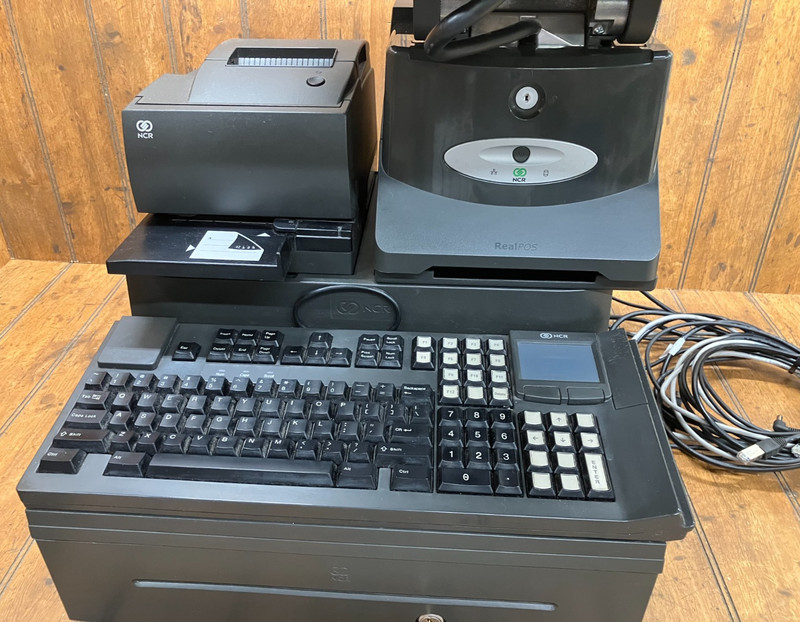 NCR Real POS 7616 w/ Monitor Keyboard Printer Scanner Card Reader Cash Drawer #4 gallery