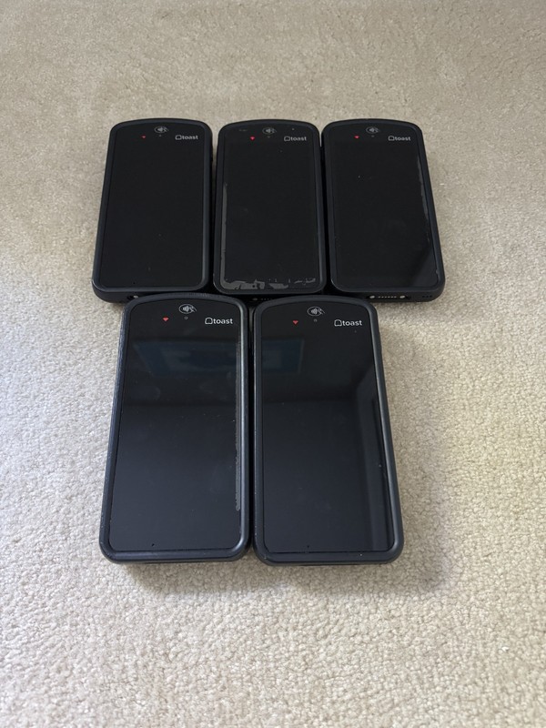 Lot of 5 Toast Go 2 Handheld POS Tablets TG200 with DTC200 Charging Dock gallery