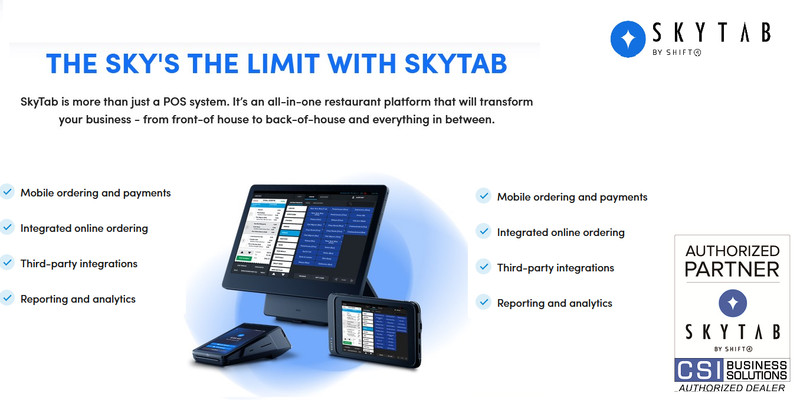 SKYTAB POS BY SHIFT4- QSR- w/DUAL PRICING MERCHANT A/C–ZERO I/C- 1000/FREE MENUS gallery