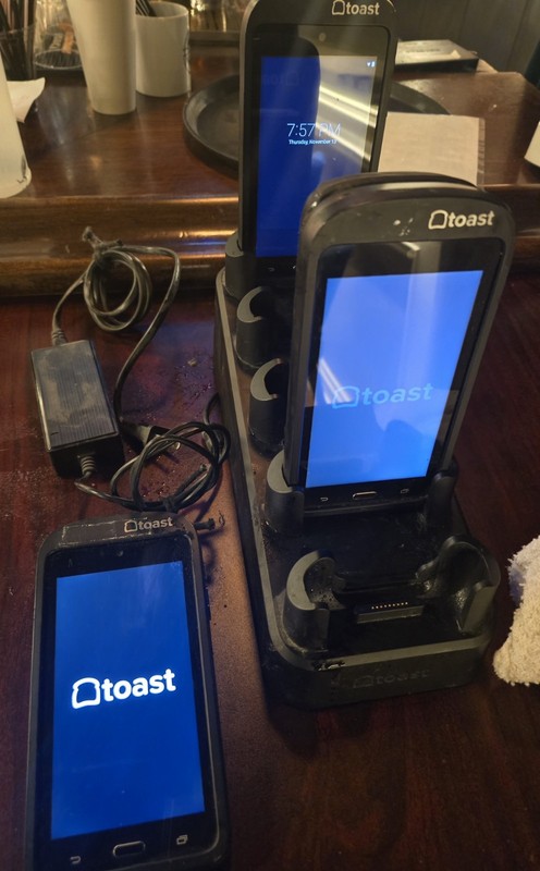 Lot of 3 Toast GO 1 (TG100) Handheld POS With CC READER and Charging Bay. gallery