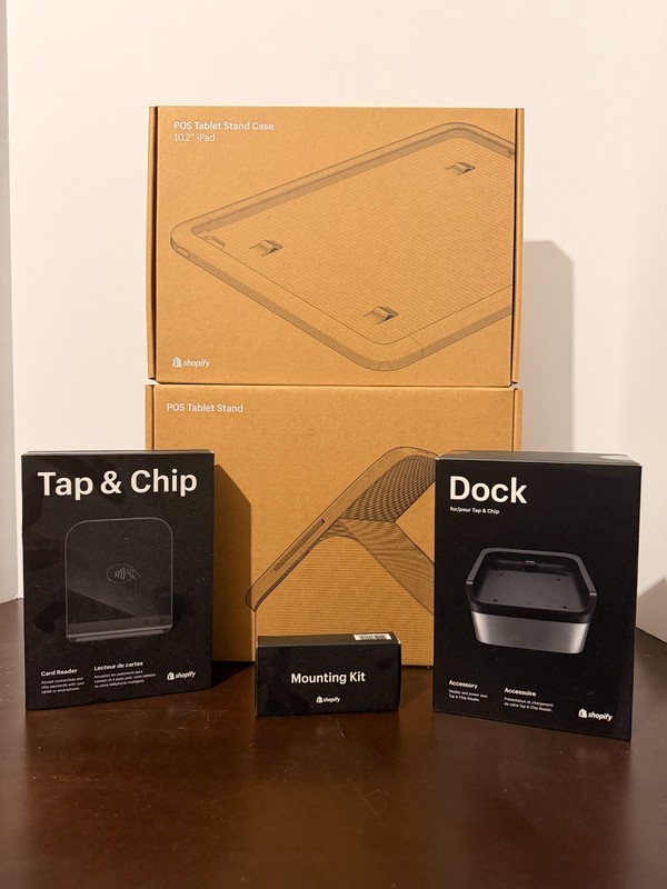 Shopify POS System-Stand Case, Stand, Dock, Mounting Kit, Tap & Chip Card Reader gallery