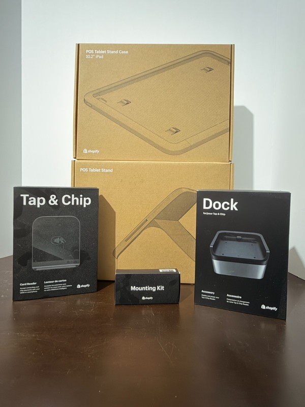 Shopify POS System-Stand Case, Stand, Dock, Mounting Kit, Tap & Chip Card Reader