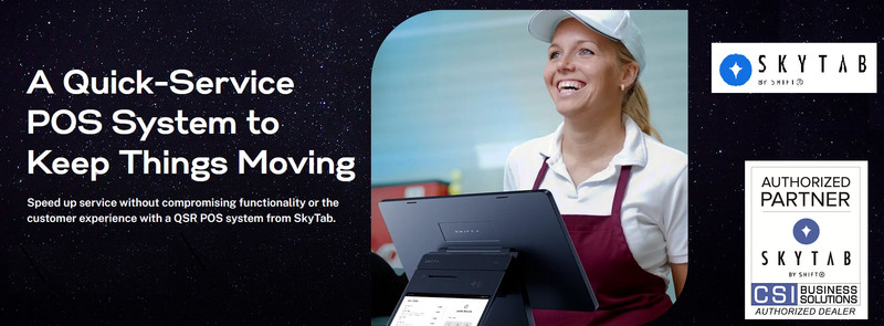 SKYTAB POS BY SHIFT4- QSR- w/DUAL PRICING MERCHANT A/C–ZERO I/C- 1000/FREE MENUS