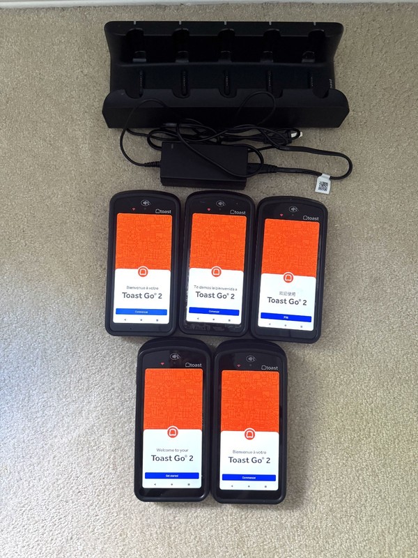 Lot of 5 Toast Go 2 Handheld POS Tablets TG200 with DTC200 Charging Dock gallery