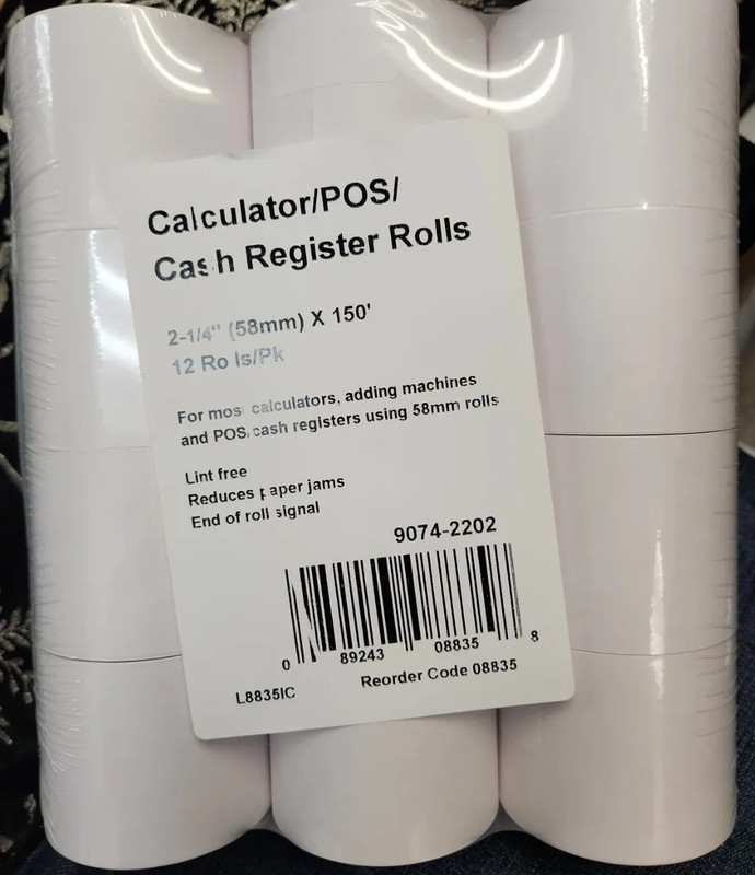 2 1/4″ x 150′ Traditional Cash Register/POS /Calculator Paper Roll Tape 12 rolls