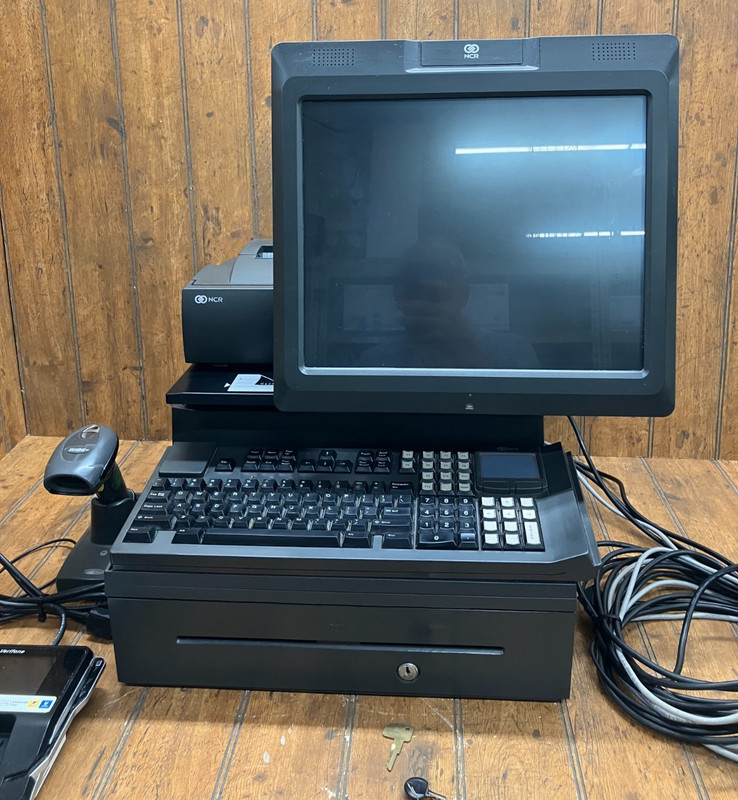 NCR Real POS 7616 w/ Monitor Keyboard Printer Scanner Card Reader Cash Drawer #3 gallery