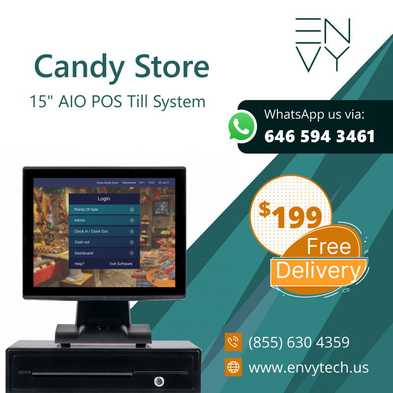 15″ Touchscreen POS Cash Register Till System For Candy Stores