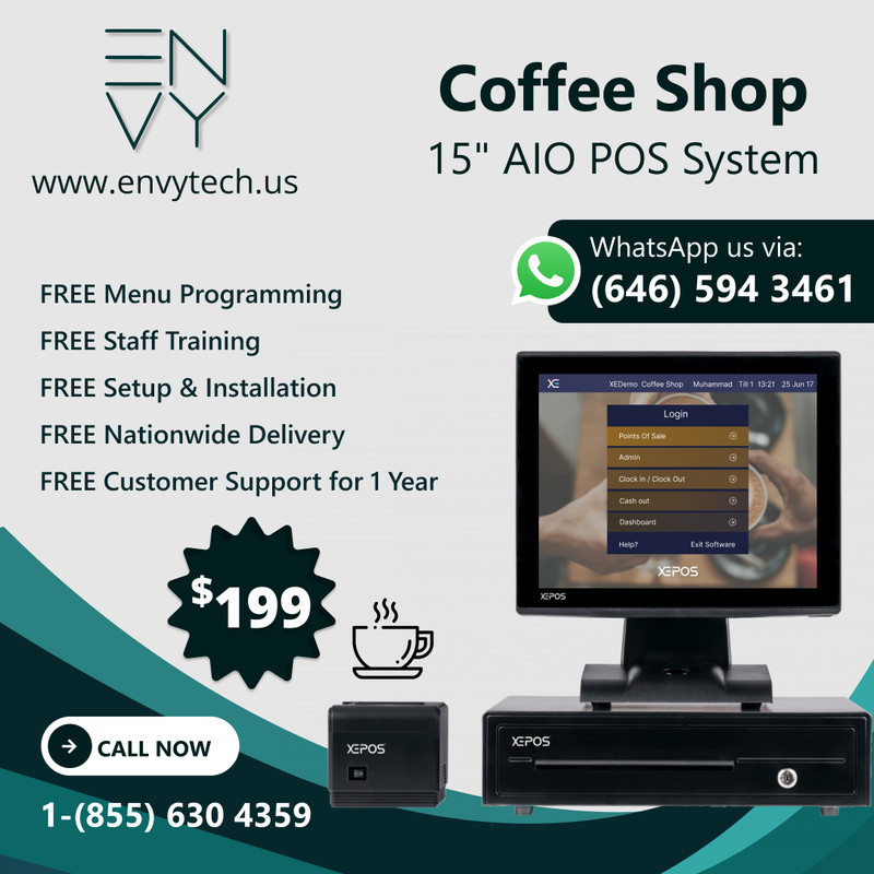 15" Touchscreen POS Cash Register Till System For Coffee Shops