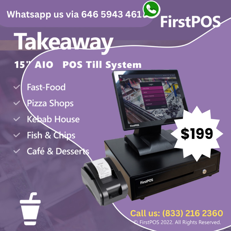 15″ All in One Touchscreen POS Cash Register Till System-Restaurant & Takeaway