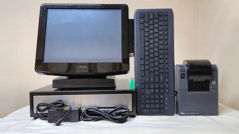 Posiflex KS-6315 15″ Touch POS Terminal VeriFone 250 Printer Cash Drawer Bundle