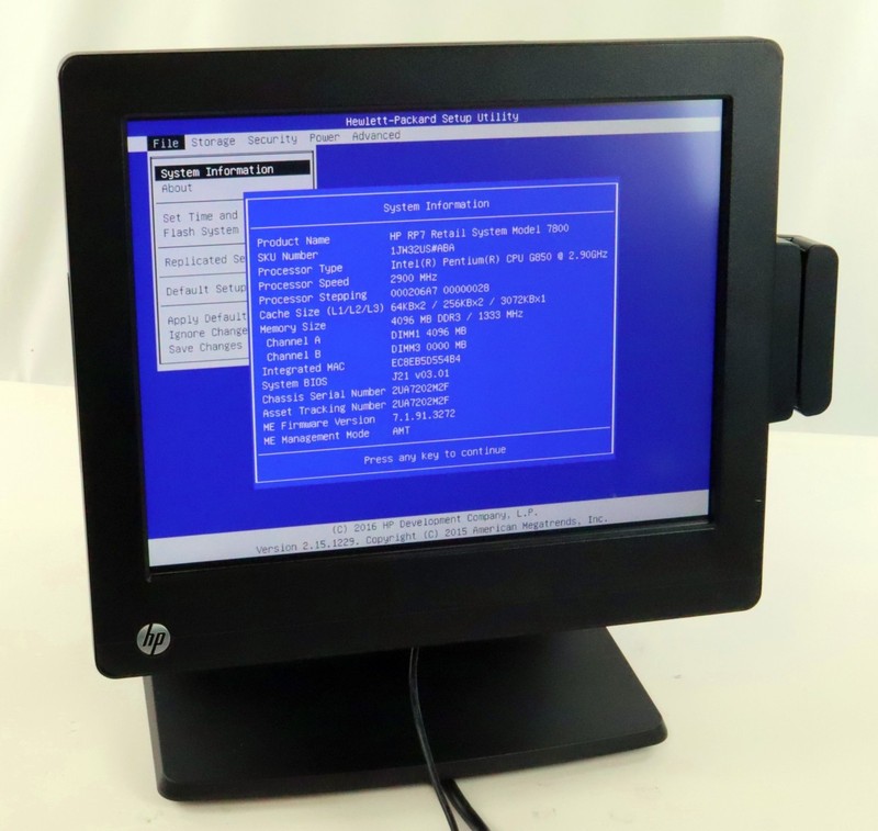 HP RP7 Retail 7800 System Pentium G850 2.90GHz 4GB RAM Touch Terminal