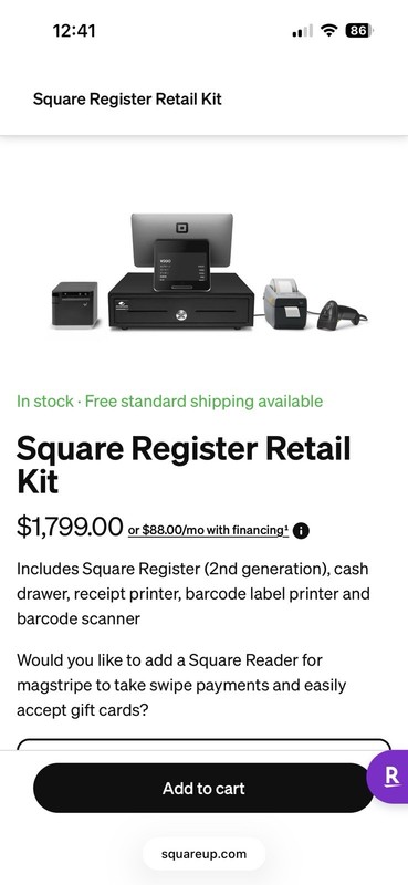 Square Register 2nd Gen Retail POS Kit w/ Cash Drawer, Receipt Printer, Scanner gallery