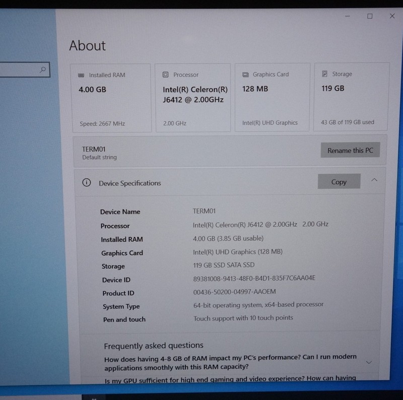 HiStone HK568 POS Terminal J6412 4gb Ram 119 SSD Win10 IoT gallery