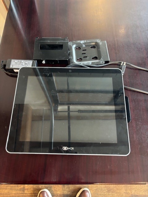 NCR POS Terminal, P1535, wall mount (w/brackets) and power supply; used