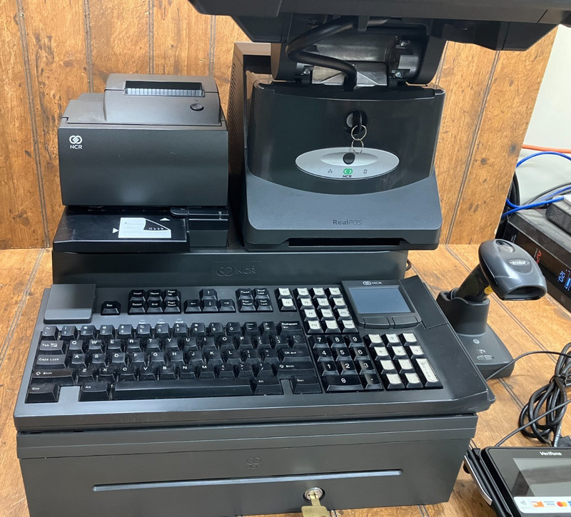 NCR Real POS 7616 w/ Monitor Keyboard Printer Scanner Card Reader Cash Drawer gallery