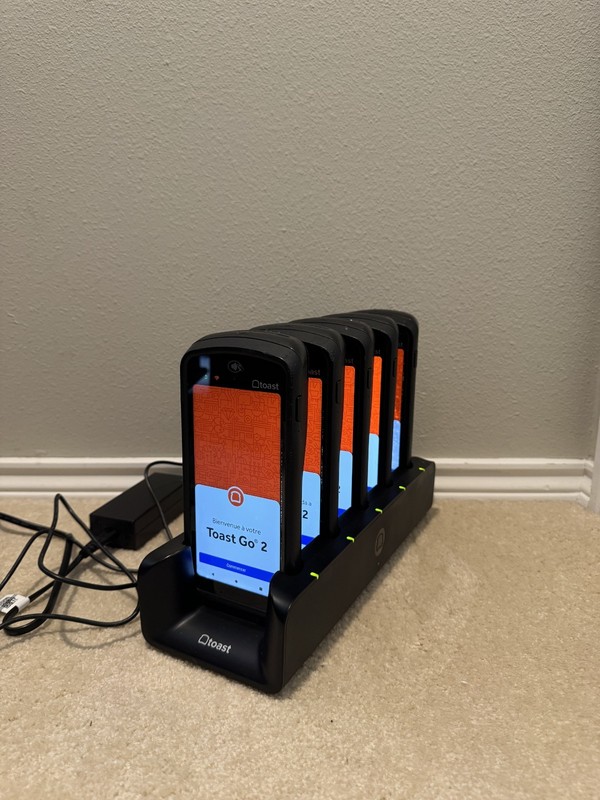 Lot of 5 Toast Go 2 Handheld POS Tablets TG200 with DTC200 Charging Dock