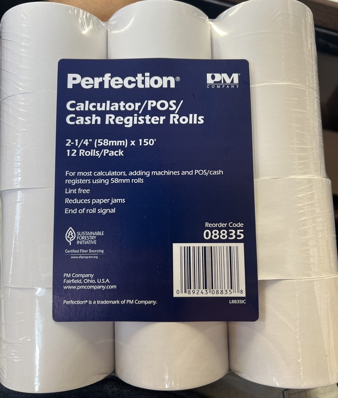 2 1/4″ x 150′ Traditional Cash Register/POS /Calculator Paper Roll Tape 12 rolls