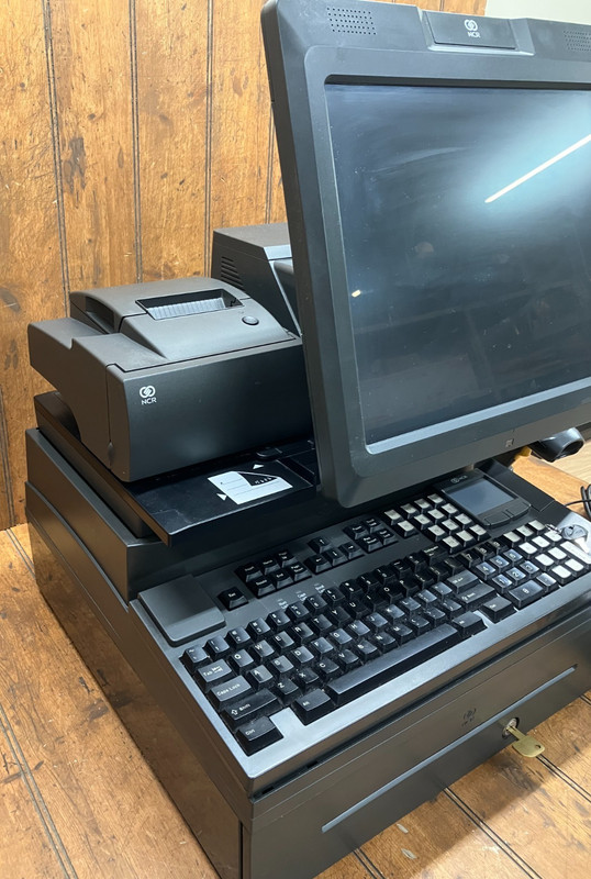 NCR Real POS 7616 w/ Monitor Keyboard Printer Scanner Card Reader Cash Drawer gallery