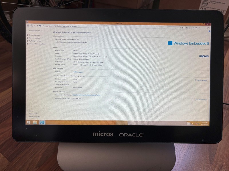 Micros 610 workstation 7339597 with power base 4gb mem 64gb ssd win8 gallery
