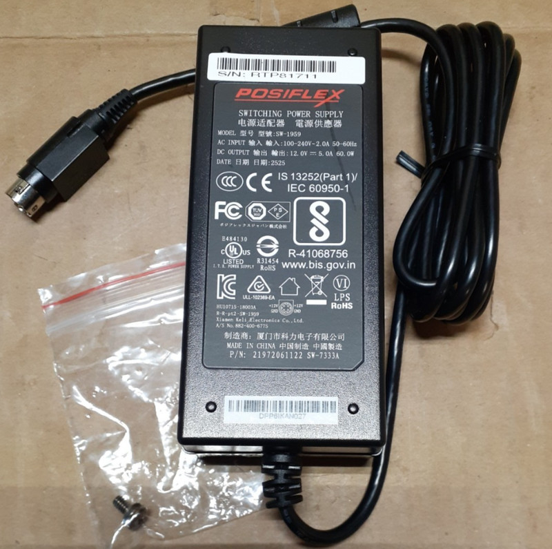 Posiflex SW-1959 Switching Power Supply 12v 5.0A 60W Ac Adapter