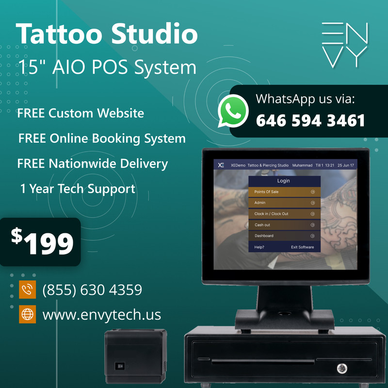 15" Touchscreen POS Cash Register Till System For Tattoo Studio