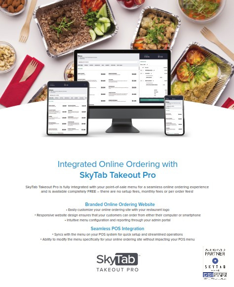 SKYTAB POS BY SHIFT4- QSR- w/DUAL PRICING MERCHANT A/C–ZERO I/C- 1000/FREE MENUS gallery