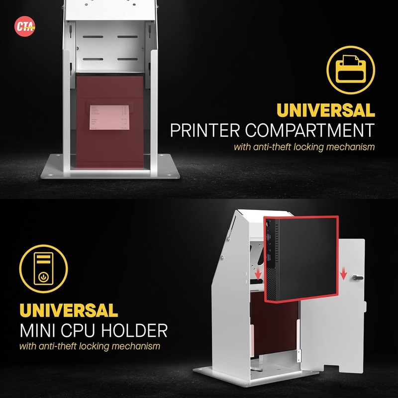 Self Service Kiosk POS Stand - CTA POS Kiosk with CPU & Printer Compartments for gallery