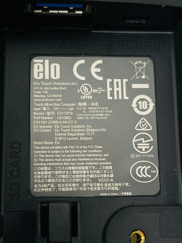 ELO ESY10i1B 10" Touchscreen Toast POS System / NO PWR ADAPTER, NO STAND / USED gallery