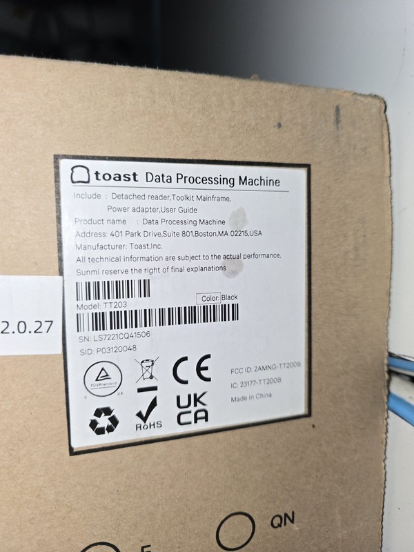 Toast POS Data Processing Machine Kit w/ Installation Guide Model TT203