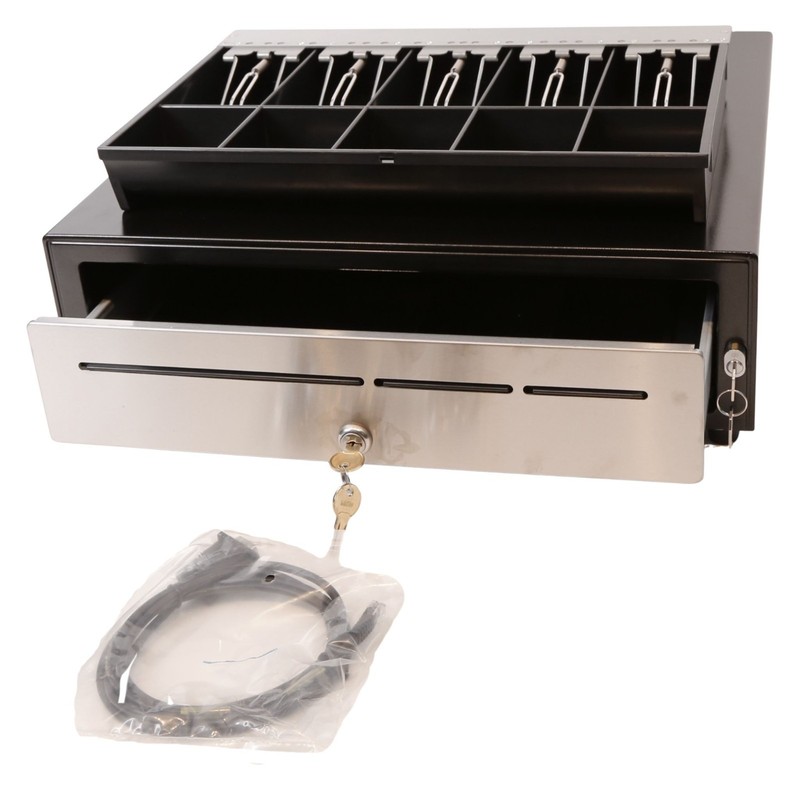 M-S Cash Drawer w/Stainless Steel Front and Media Slots, Till, Cable, #108 Lock