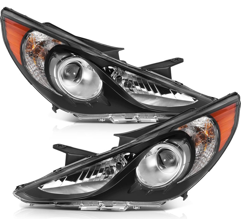 Headlights For 2011-2014 Hyundai Sonata Black Amber Clear Lens Pair Not Hybrid