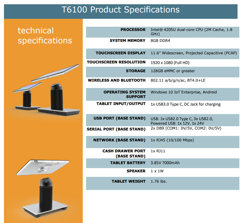 OPEN BOX UTC RETAIL T6100 Convertible Tablet POS System 11607009A gallery